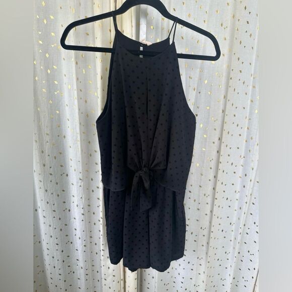 Tyche Polka Dot Spaghetti Straps Keyhole Front Tie Playsuit Romper Pockets L - Picture 3 of 8